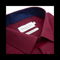 4074- Wine Pure Cotton Shirt with Navy Contrast