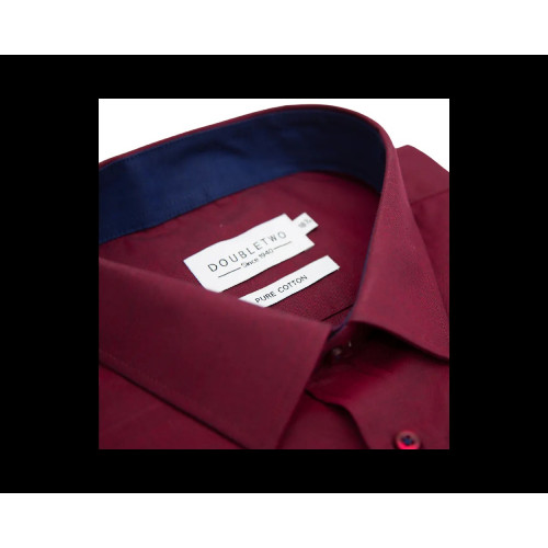 4074- Wine Pure Cotton Shirt with Navy Contrast