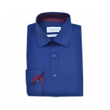 4074- Navy Cotton Shirt with Wine Contrast