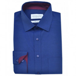 4074- Navy Cotton Shirt with Wine Contrast