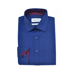 4074- Navy Cotton Shirt with Wine Contrast