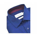 4074- Navy Cotton Shirt with Wine Contrast