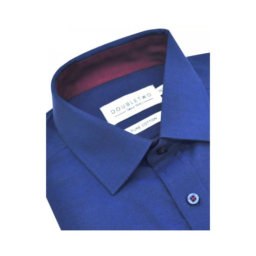 4074- Navy Cotton Shirt with Wine Contrast