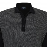 074 - Cotton Knitted Contrast Front Poloshirt Black