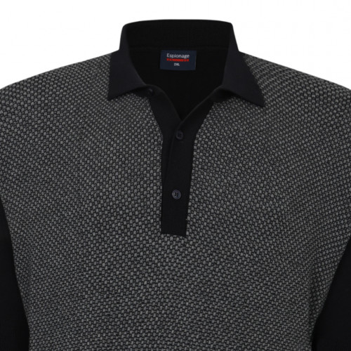 074 - Cotton Knitted Contrast Front Poloshirt Black