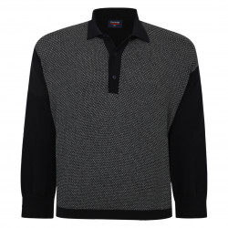 074 - Cotton Knitted Contrast Front Poloshirt Black