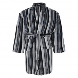 152- Striped Fleece Gown Black/Grey