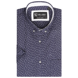 037 - Long Sleeve Dobby Print Stretchable Shirt Navy