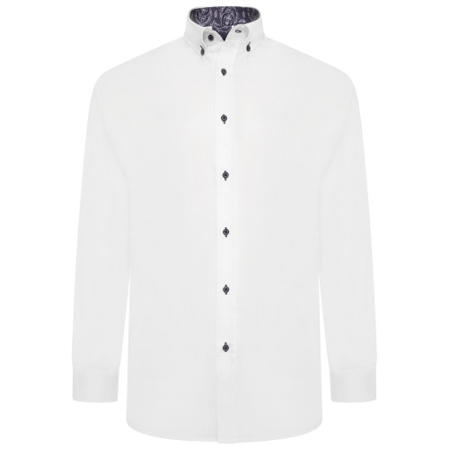 P023 - Detailed Stretchable Shirt Reg Collar WHITE