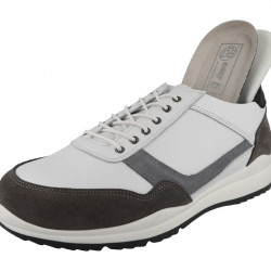 Benedict - Wide Fit Lace Up Trainer White/Grey